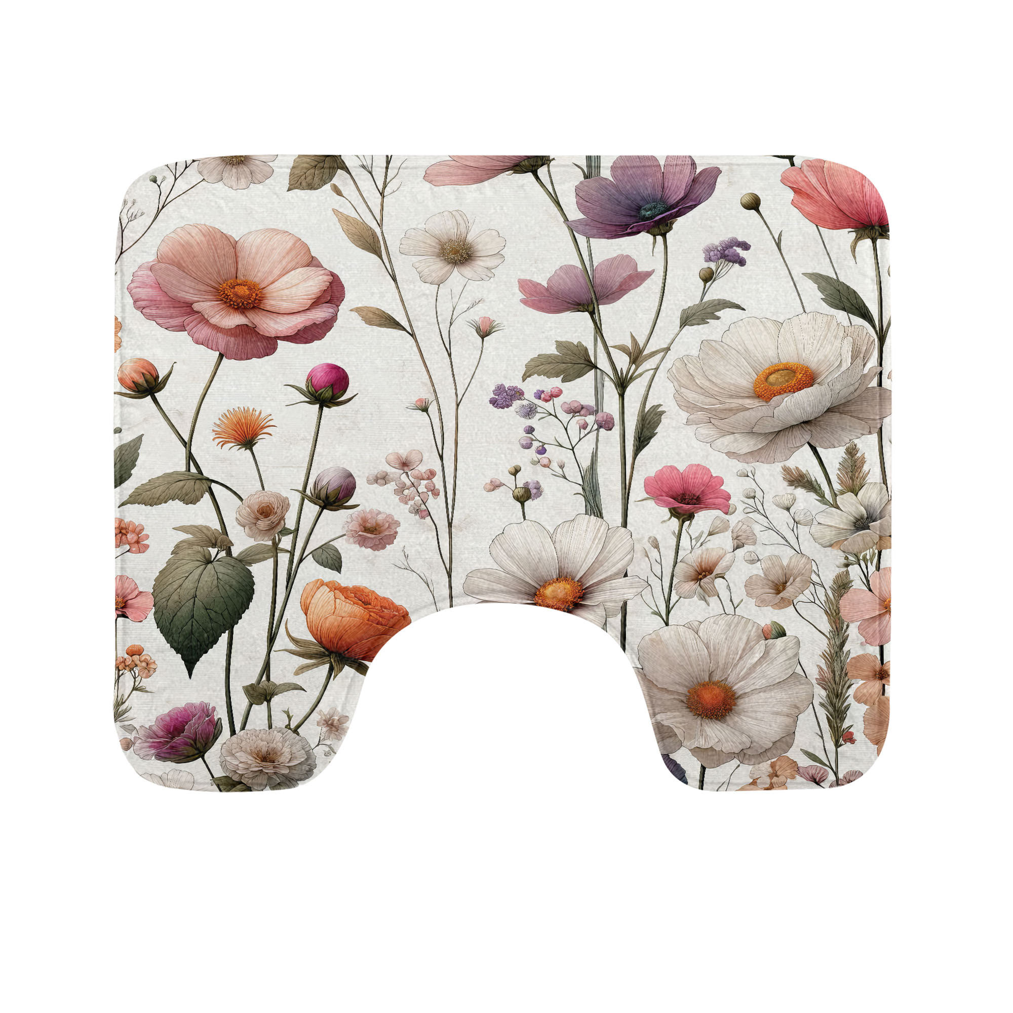 Dakota Fields Floral Toilet Mat UShape Bathroom Rug 20" Mauve Sage